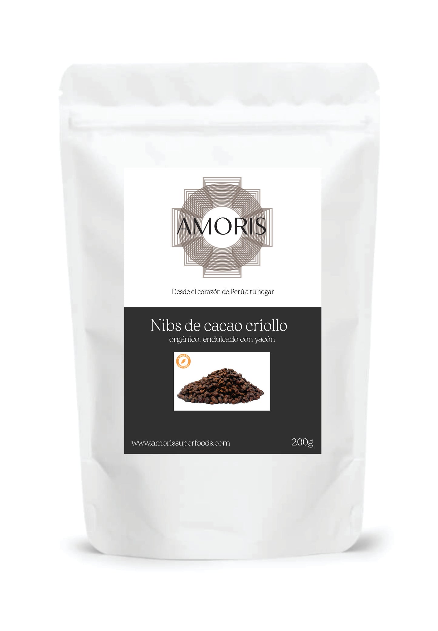Nibs de Cacao Criollo orgánico, endulzado con Yacón - 200g